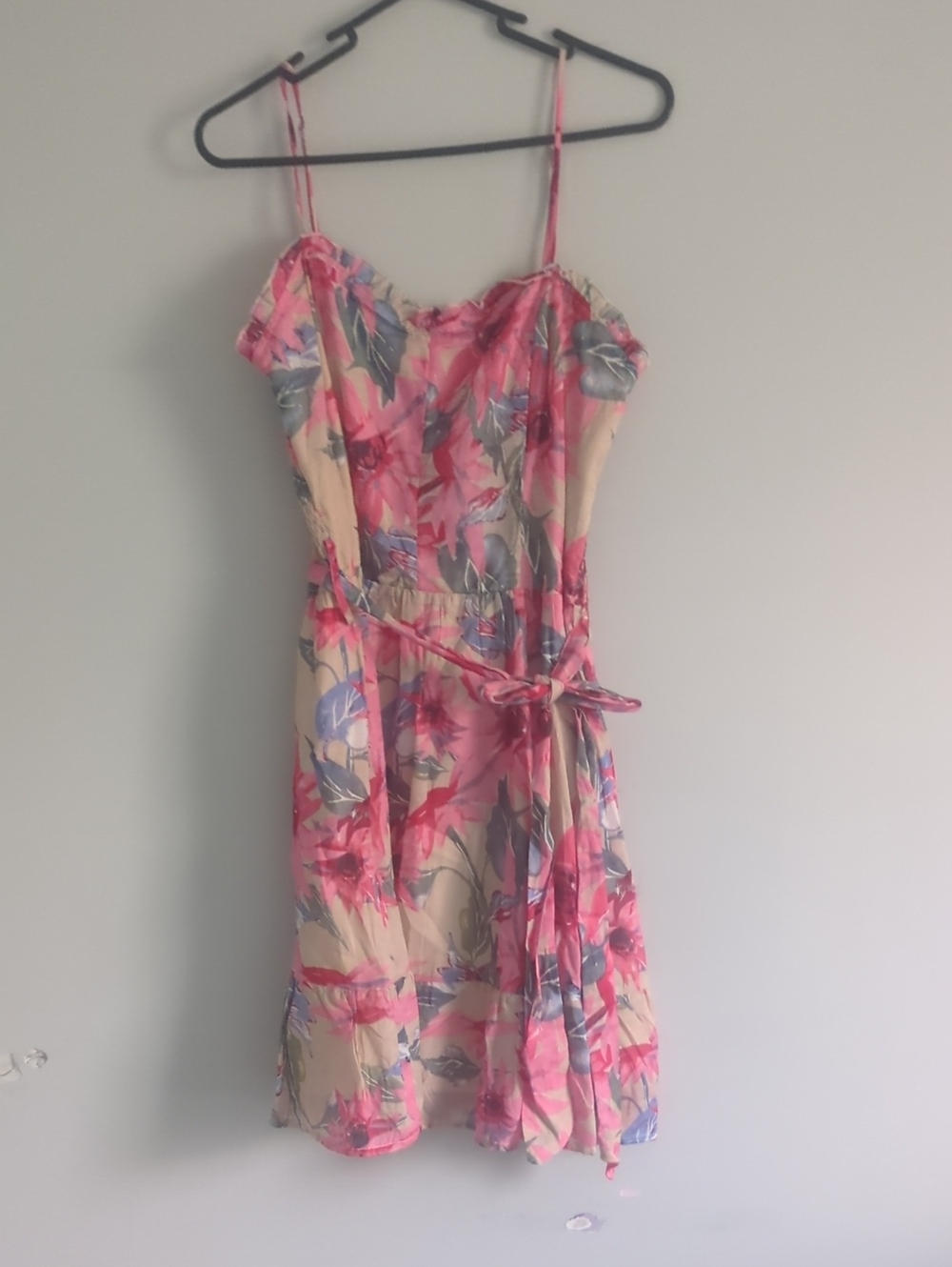 Floral Pink Midi Sundress with Tie Waist
